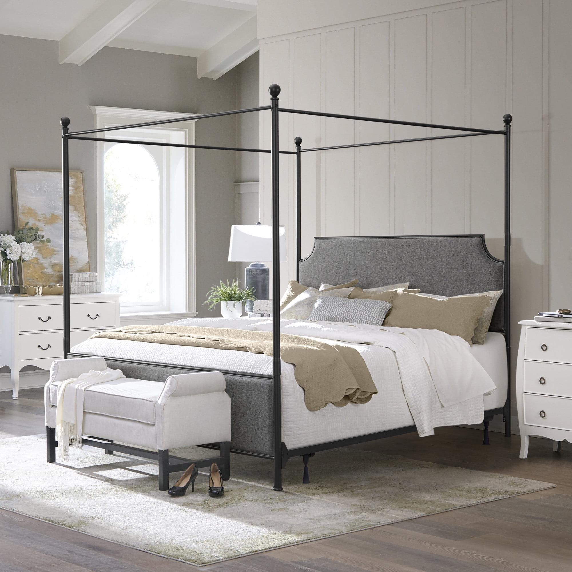 Hillsdale Furniture McArthur Metal Upholstered Canopy King Bed, Black Matte with Gray