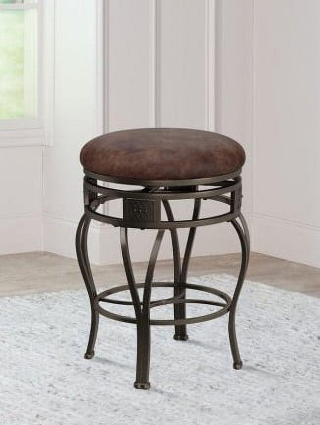 Brown Faux Leather Swivel Counter Stool with Steel Frame