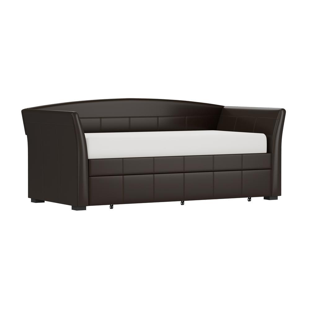 Montgomery Brown Faux Leather Twin Daybed with Trundle