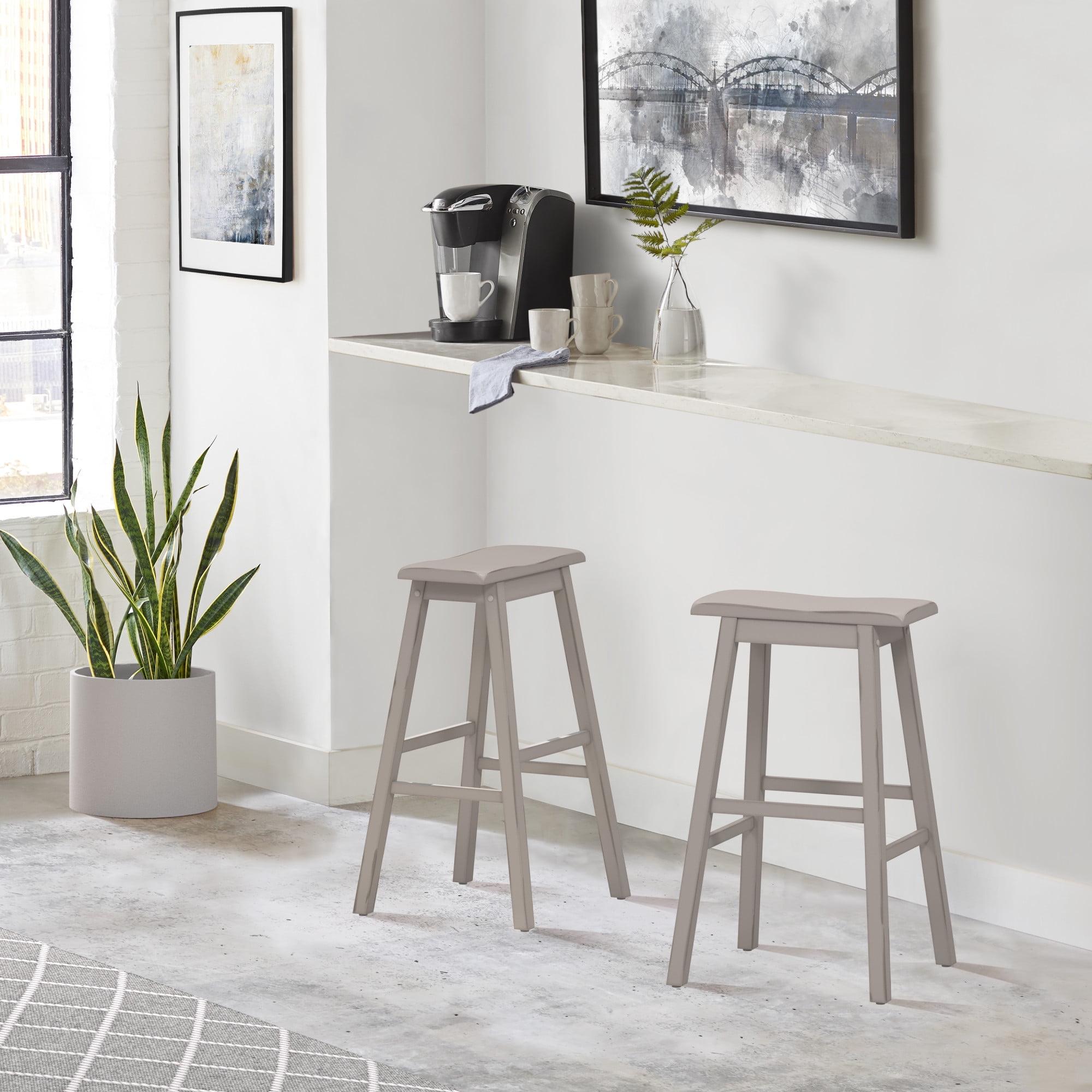 Classic Distressed Gray Wood and Metal Saddle Bar Stool