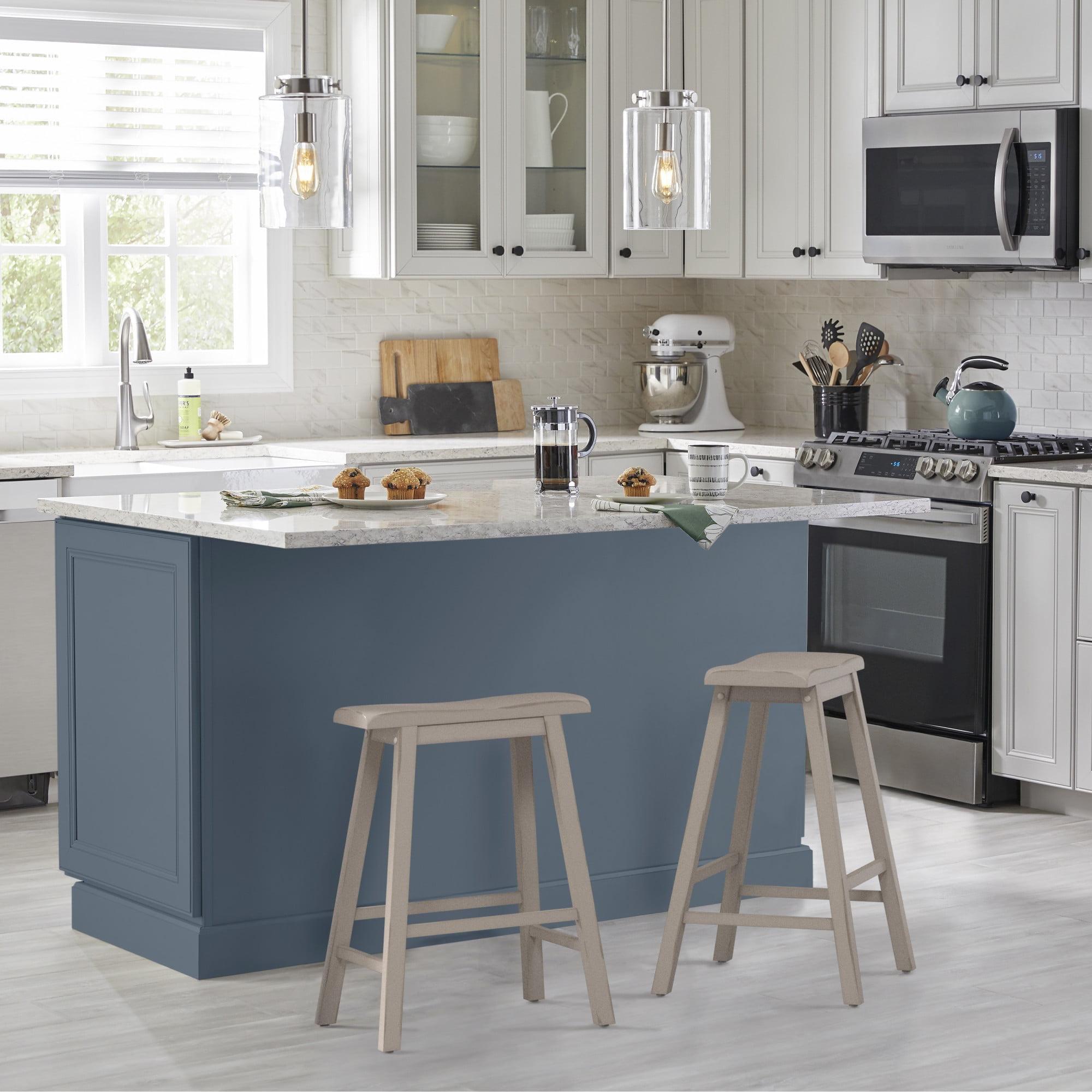 Distressed Gray Wood Backless Saddle Counter Stool