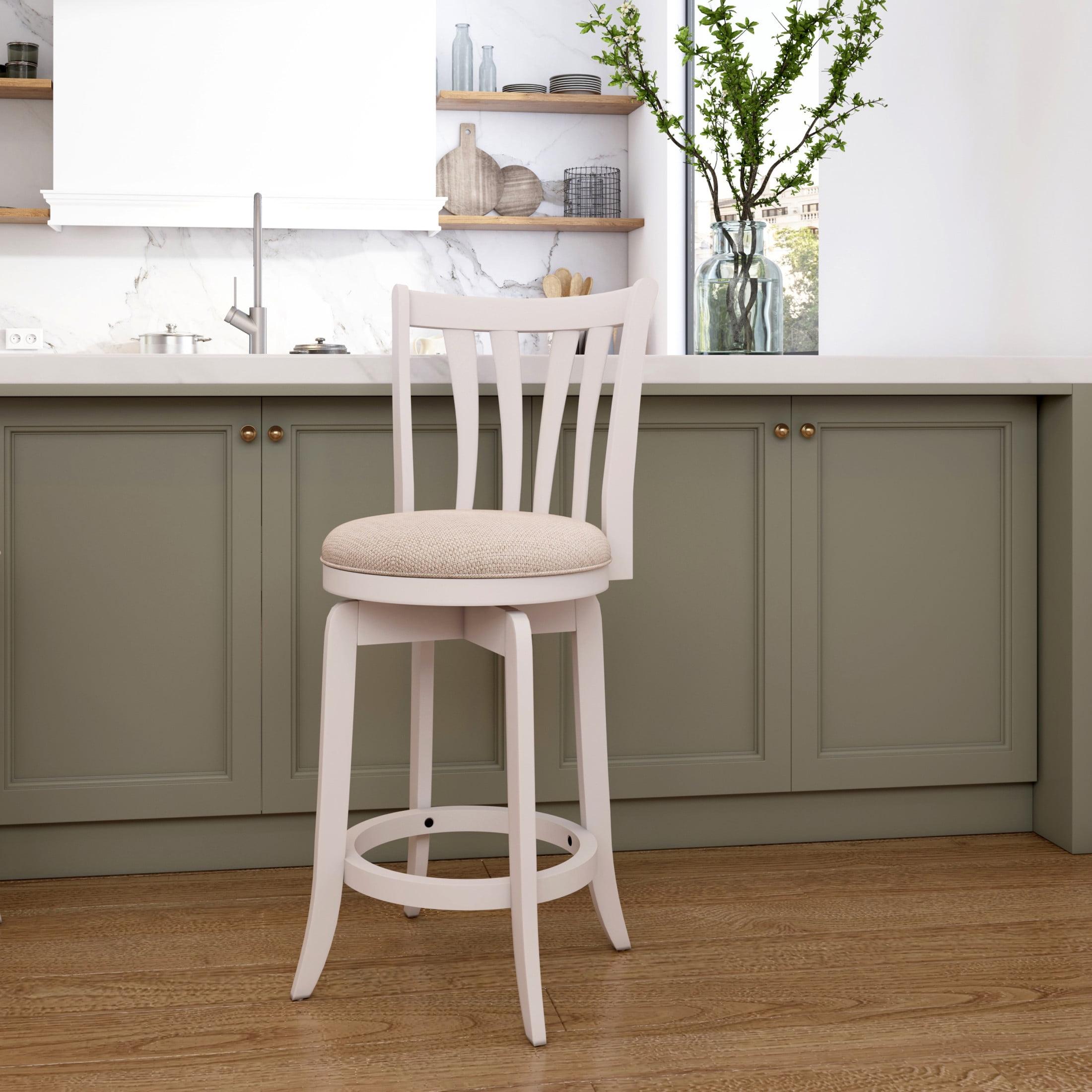 25.25" Savana Wood Swivel Counter Height Barstool White - Hillsdale Furniture: Matte Finish, Cream Upholstery