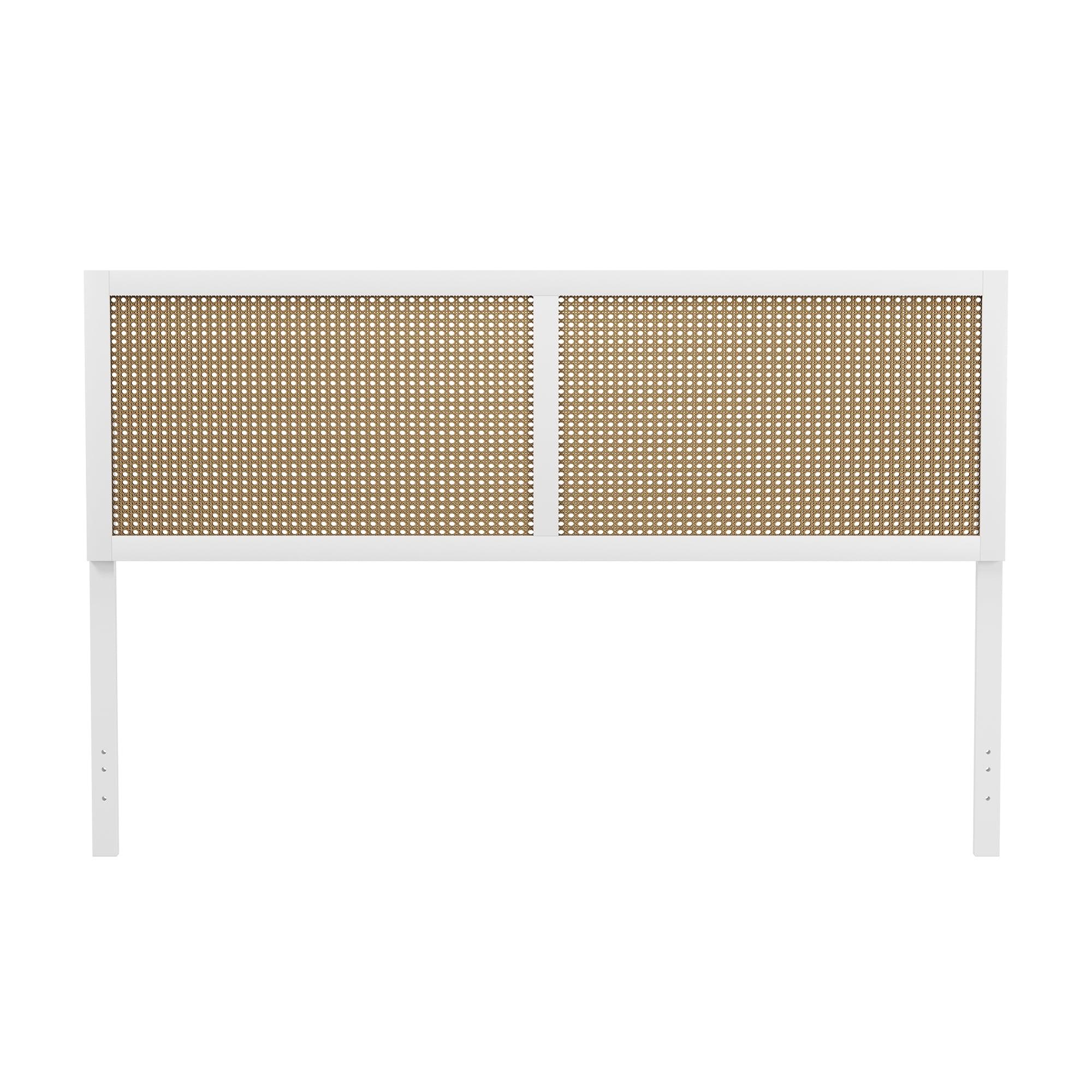 Serena Coastal White Wood & Cane King Headboard