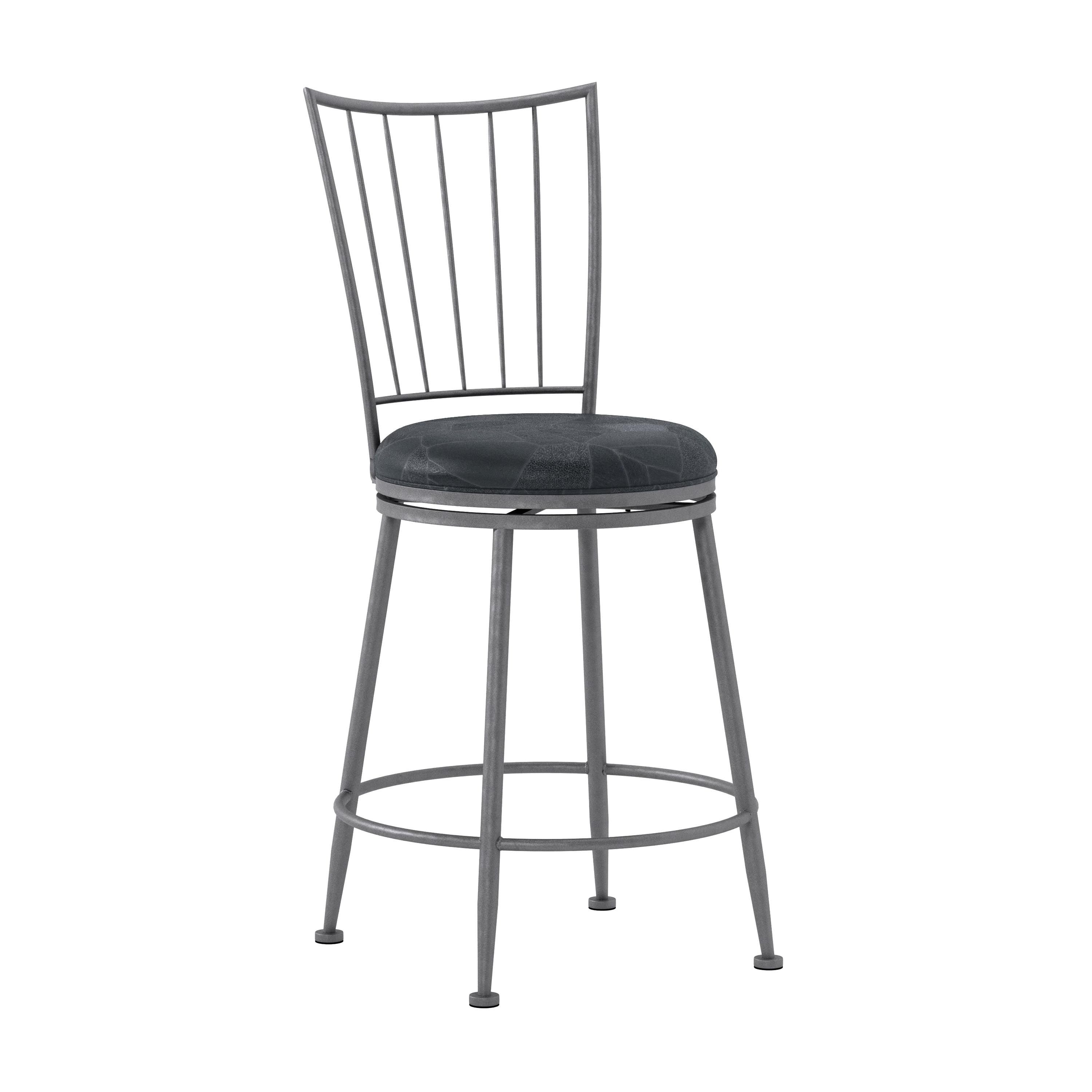 Gray Metal and Wood Swivel Counter Stool