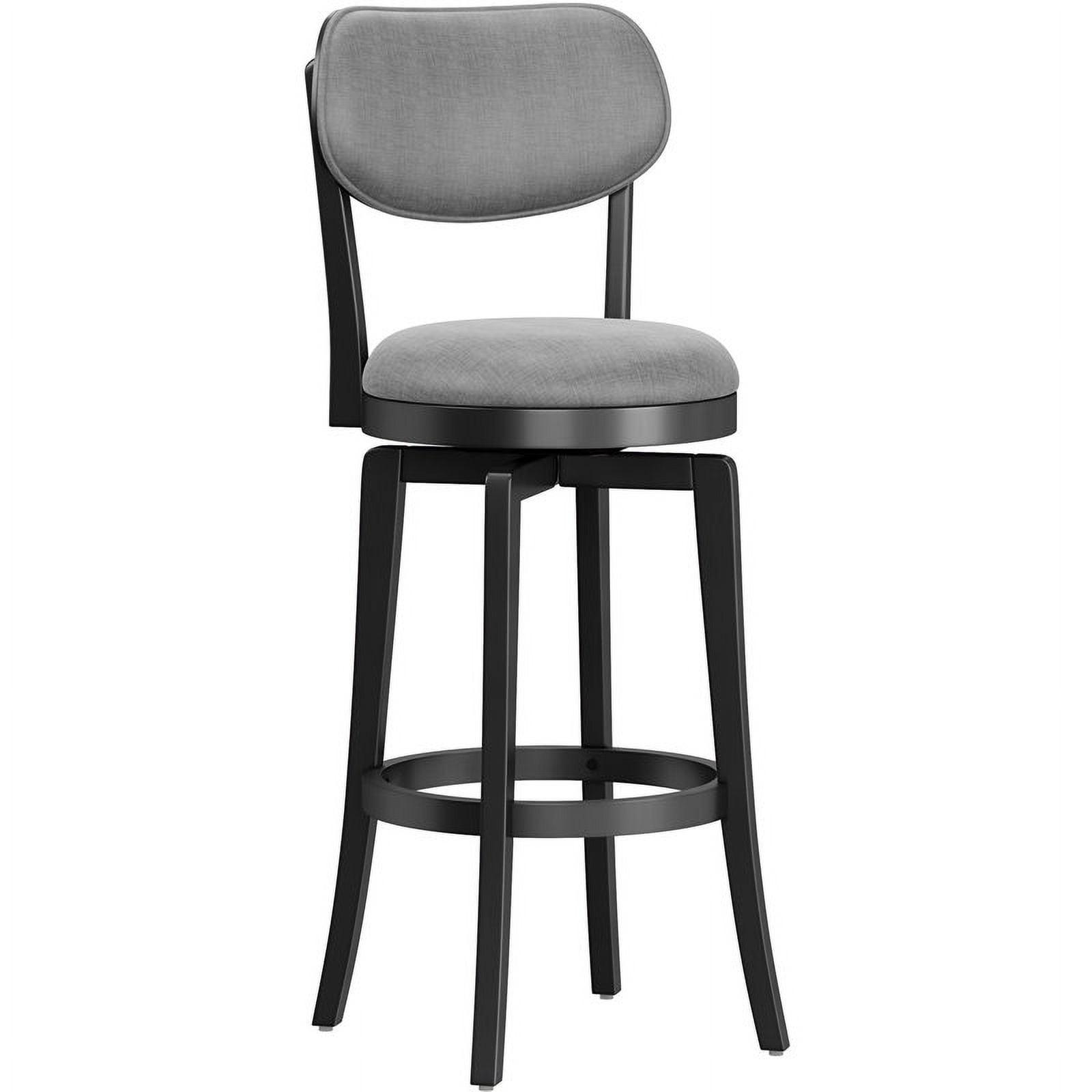 Classic Black Wood Swivel Barstool with Slate Gray Upholstery