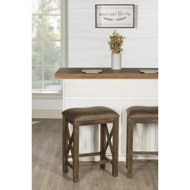 Set of 2 Willow Bend Counter Height Barstool Walnut/Brown- Hillsdale Furniture: Upholstered, Rustic Finish, Wood Frame