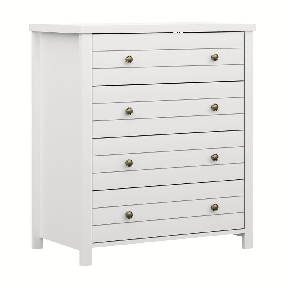 Matte White Farmhouse 4-Drawer Wood Chest