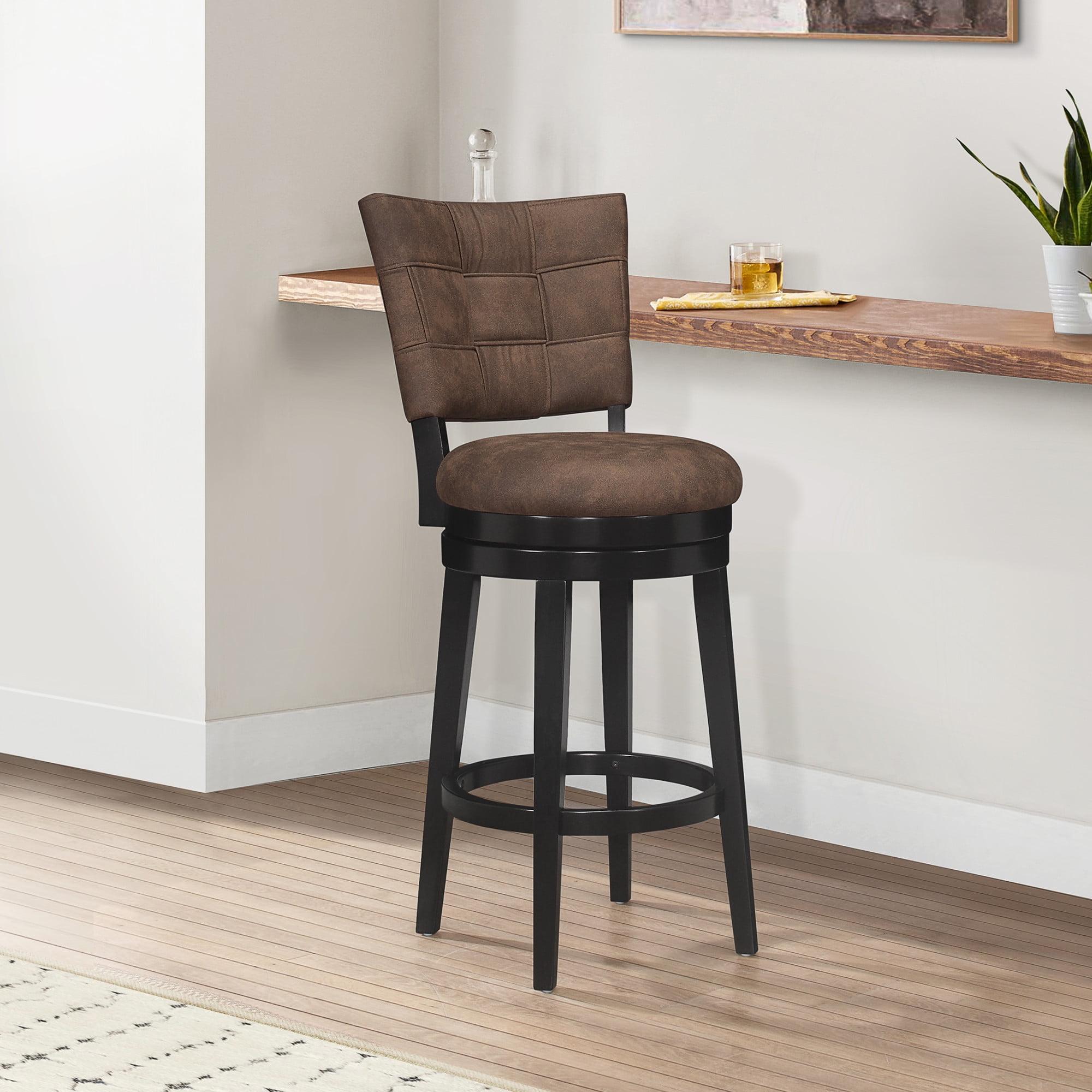 30" Kaede Wood and Upholstered Swivel Barstool Black/Chestnut - Hillsdale Furniture: Matte Finish, Faux Leather, Fixed Height