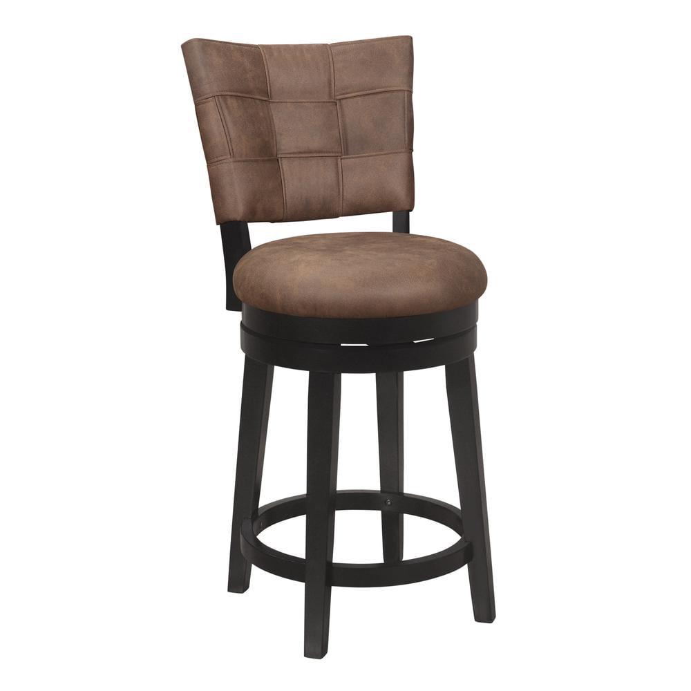 26" Kaede Wood and Upholstered Swivel Counter Height Barstool Black/Chestnut - Hillsdale Furniture: Matte Finish, Polyester, Foam Filled