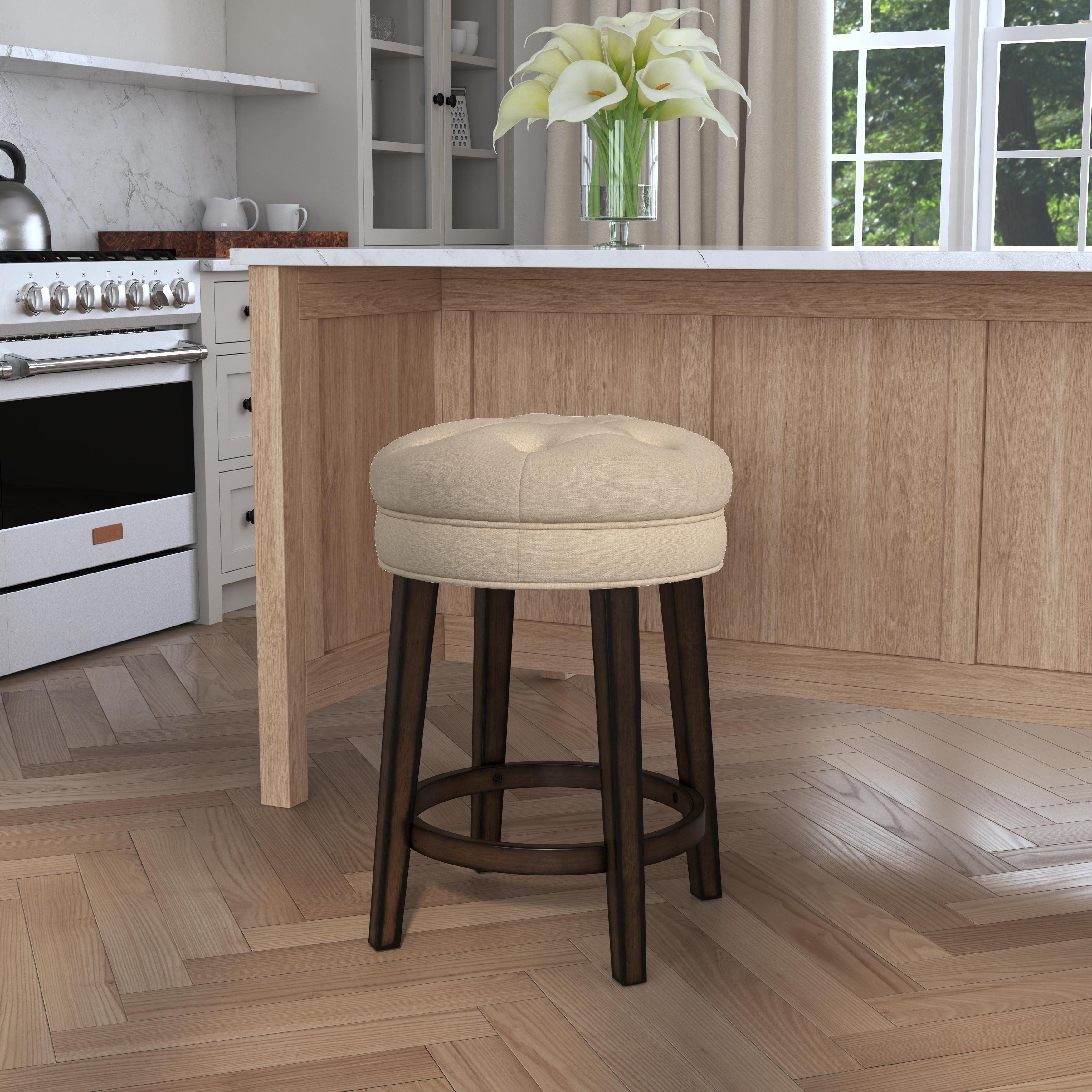 Krauss Backless Counter Height Barstool: Linen Upholstery, Charcoal Wood Frame - Hillsdale Furniture