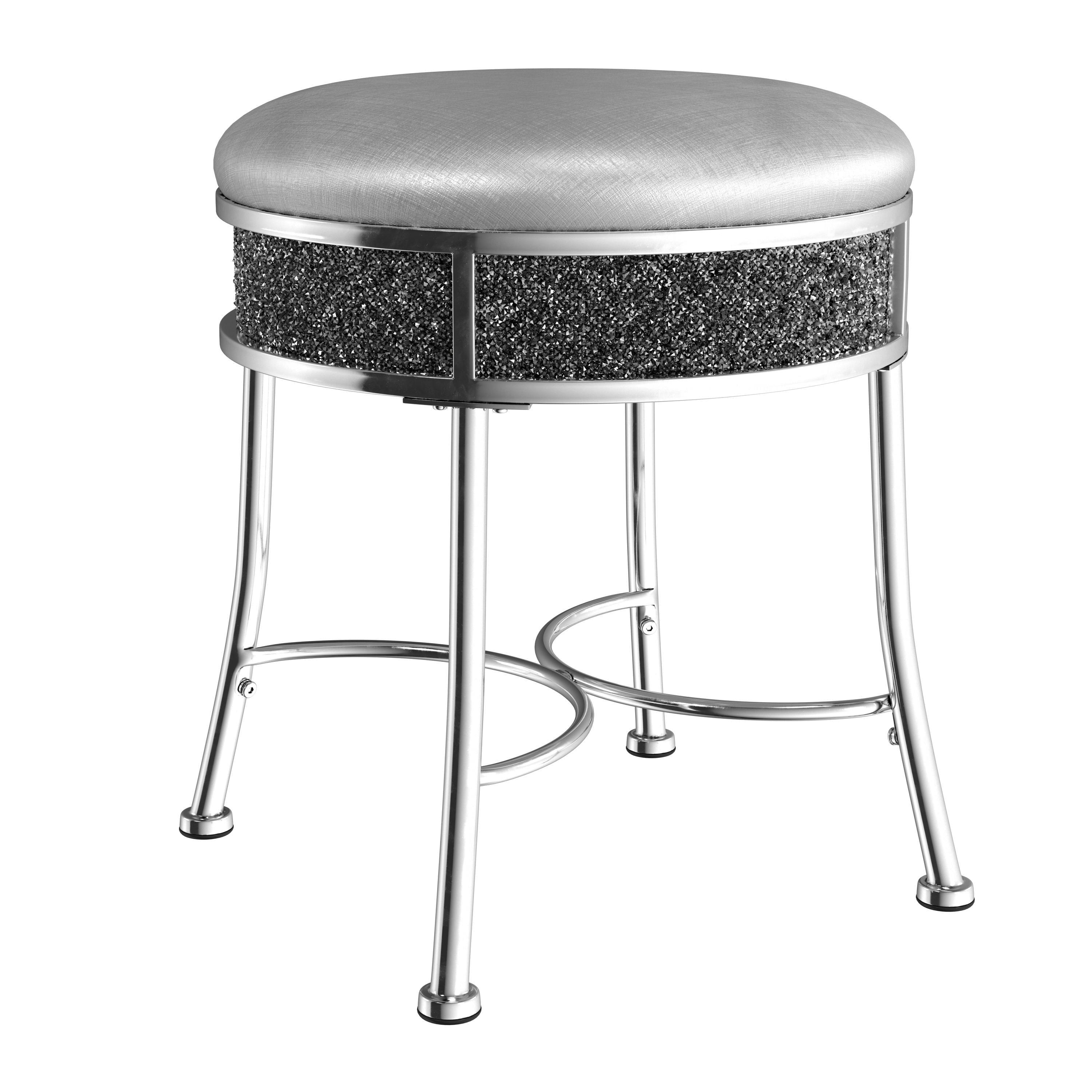 Silver and Black Faux Diamond Chrome Vanity Stool