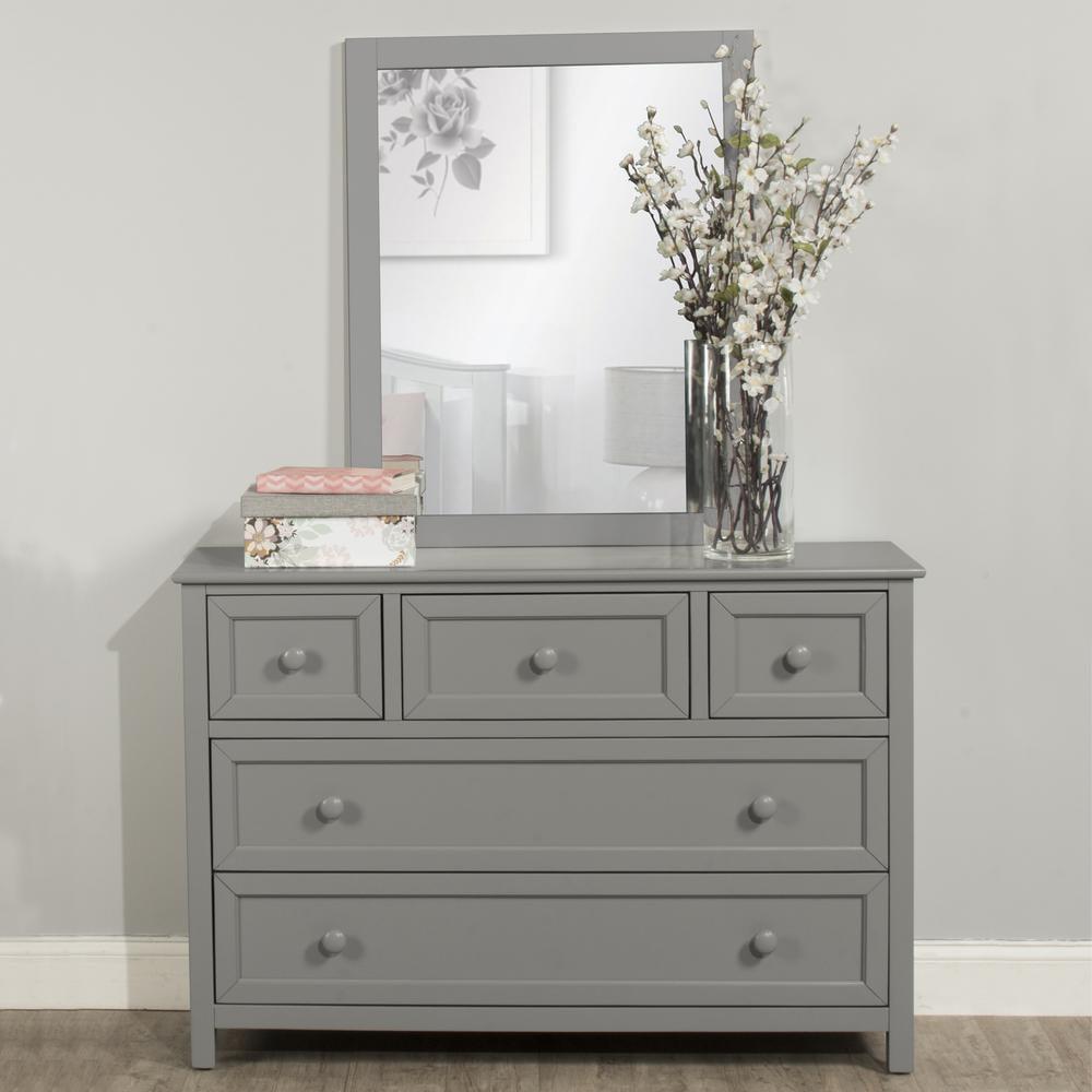 Gray Wood 5-Drawer Dresser with Mirror and Ball Bearing Guides