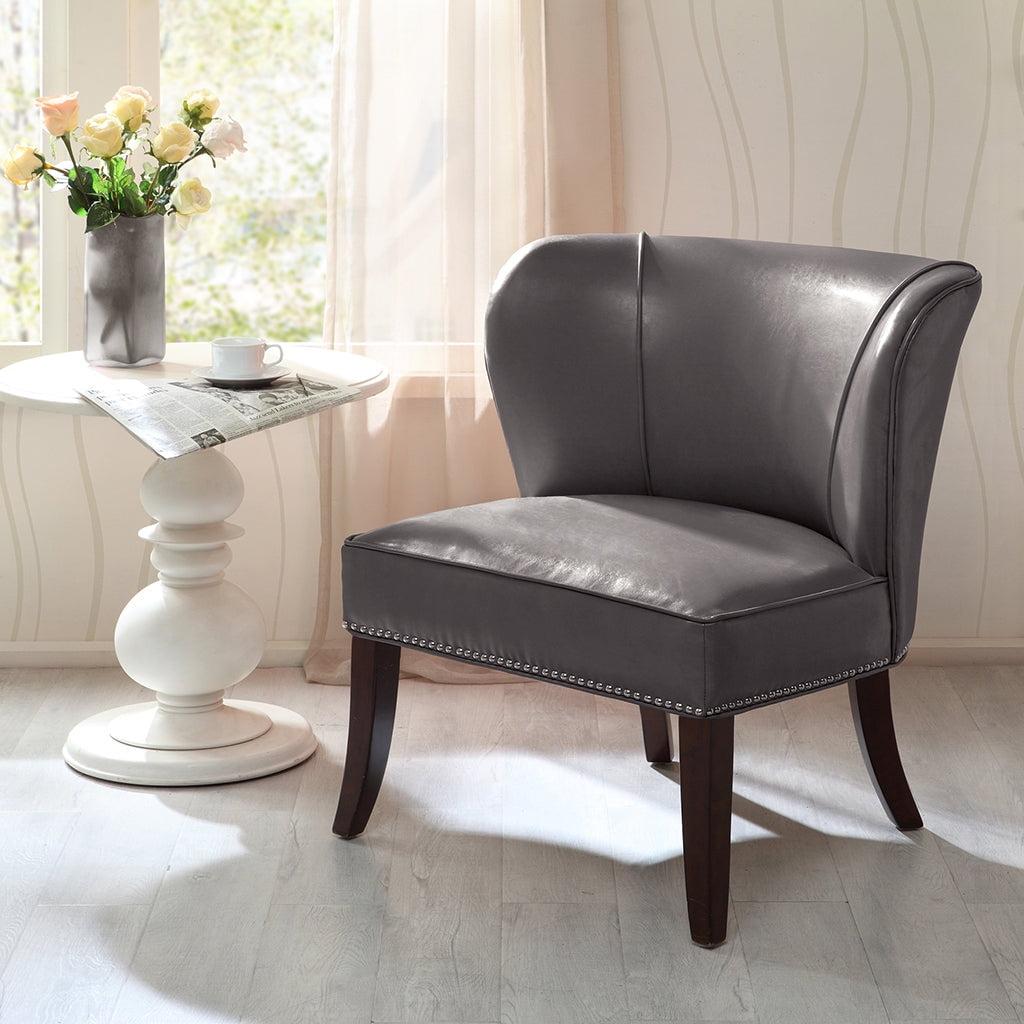 Elegant Gray Faux Leather Armless Accent Chair with Silver Nailhead Trim