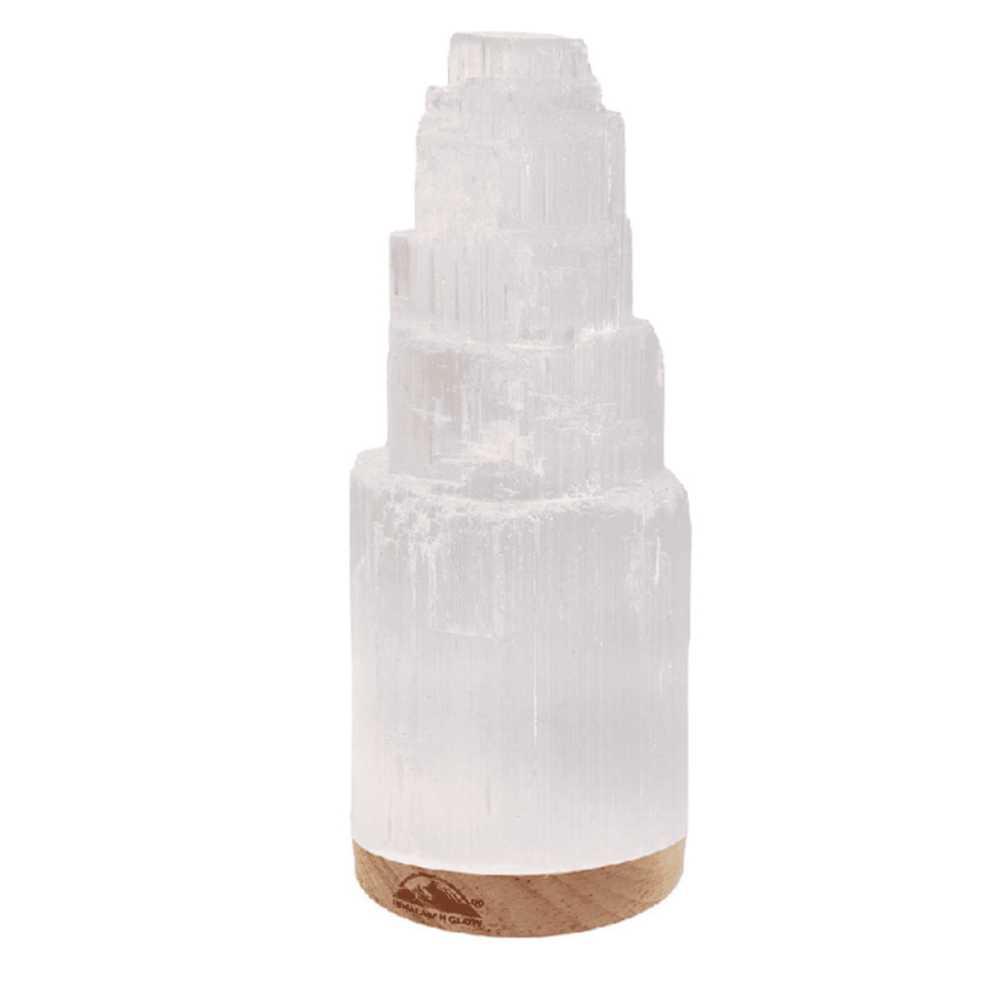 Moroccan Selenite Crystal Desk Lamp with Wooden Base