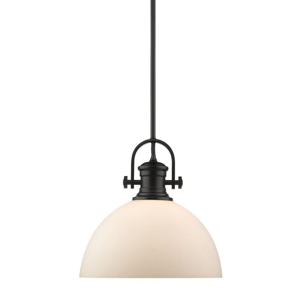 Hines Transitional 13.5" Black Pendant with Opal Glass