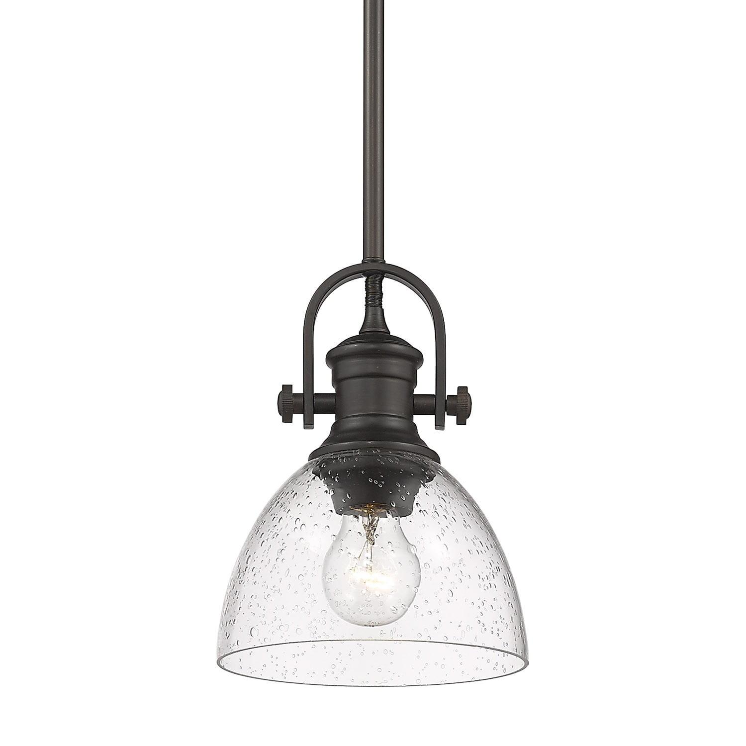 Transitional Mini Pendant in Rubbed Bronze with Seeded Glass