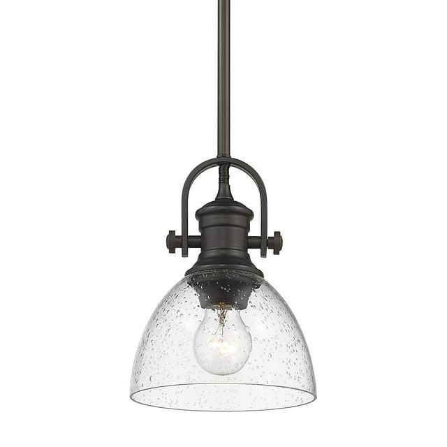 Golden Lighting Hines 1-Light Mini Pendant in Rubbed Bronze with Seeded Glass