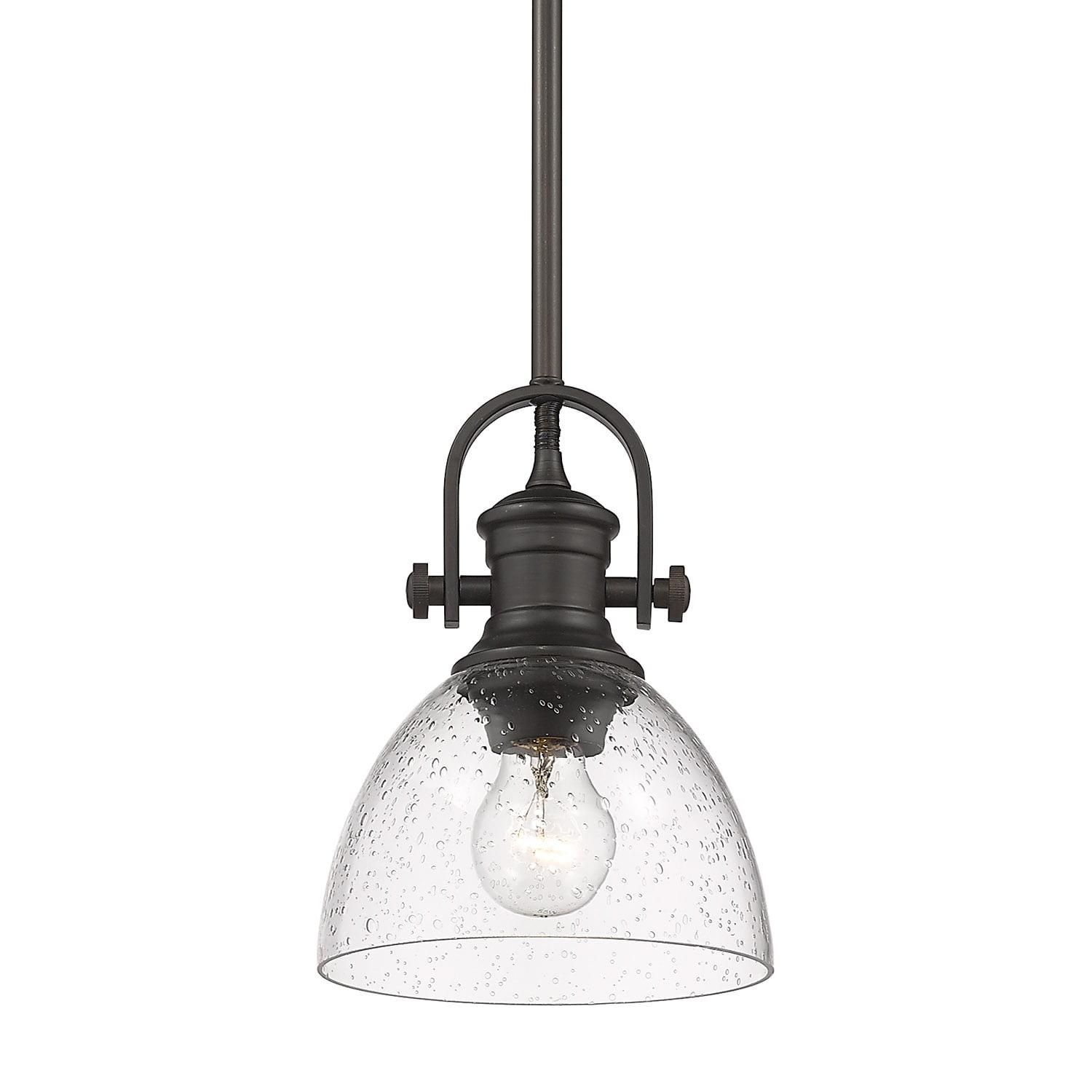 Golden Lighting Hines 1-Light Mini Pendant in Rubbed Bronze with Seeded Glass