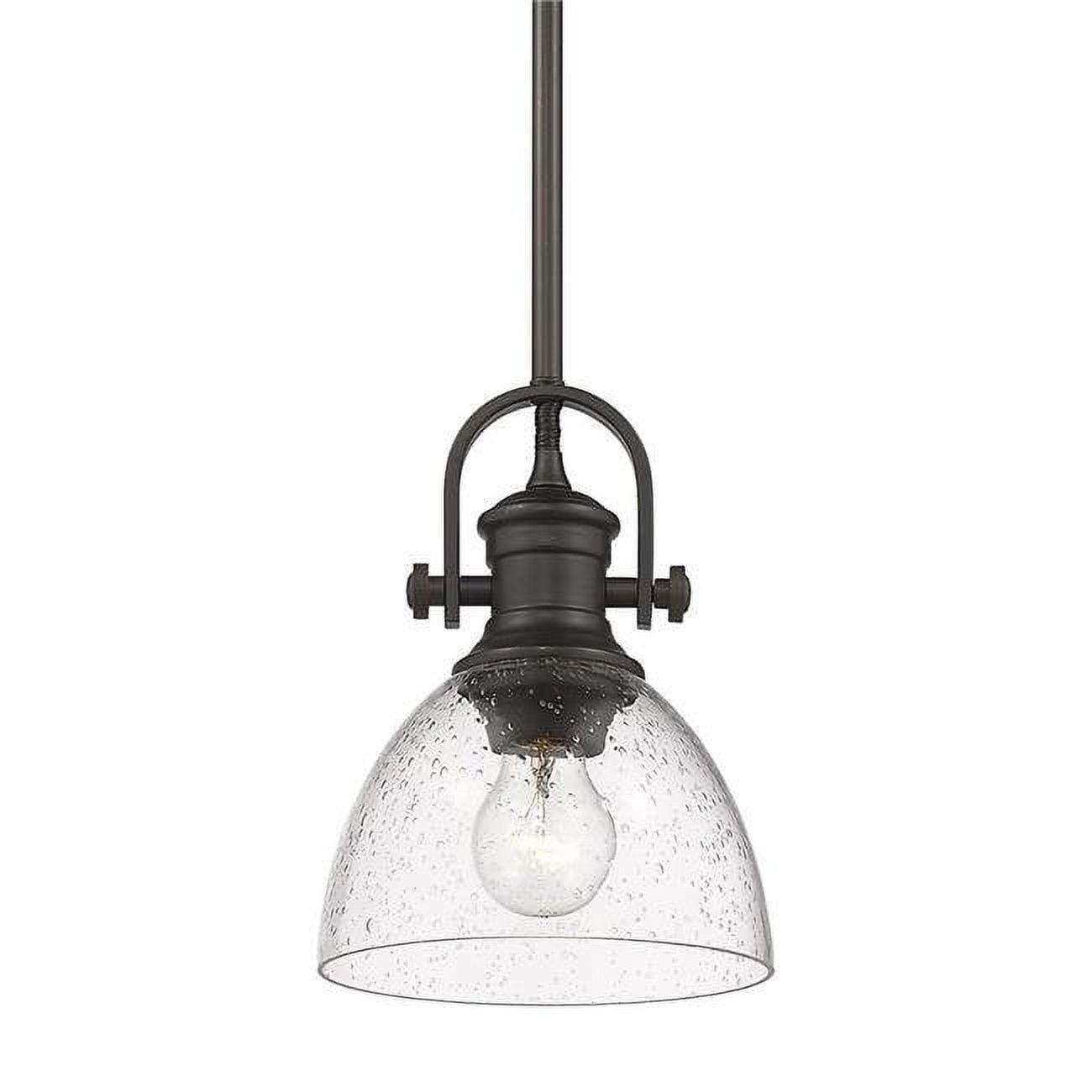 Transitional Mini Pendant in Rubbed Bronze with Seeded Glass