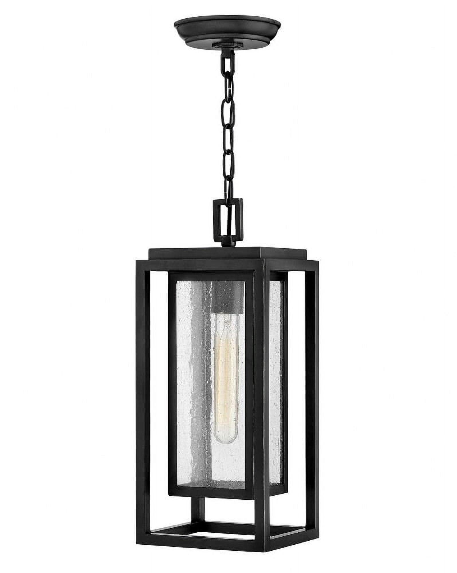 Transitional Black Nickel LED Outdoor Pendant with Clear Seedy Glass