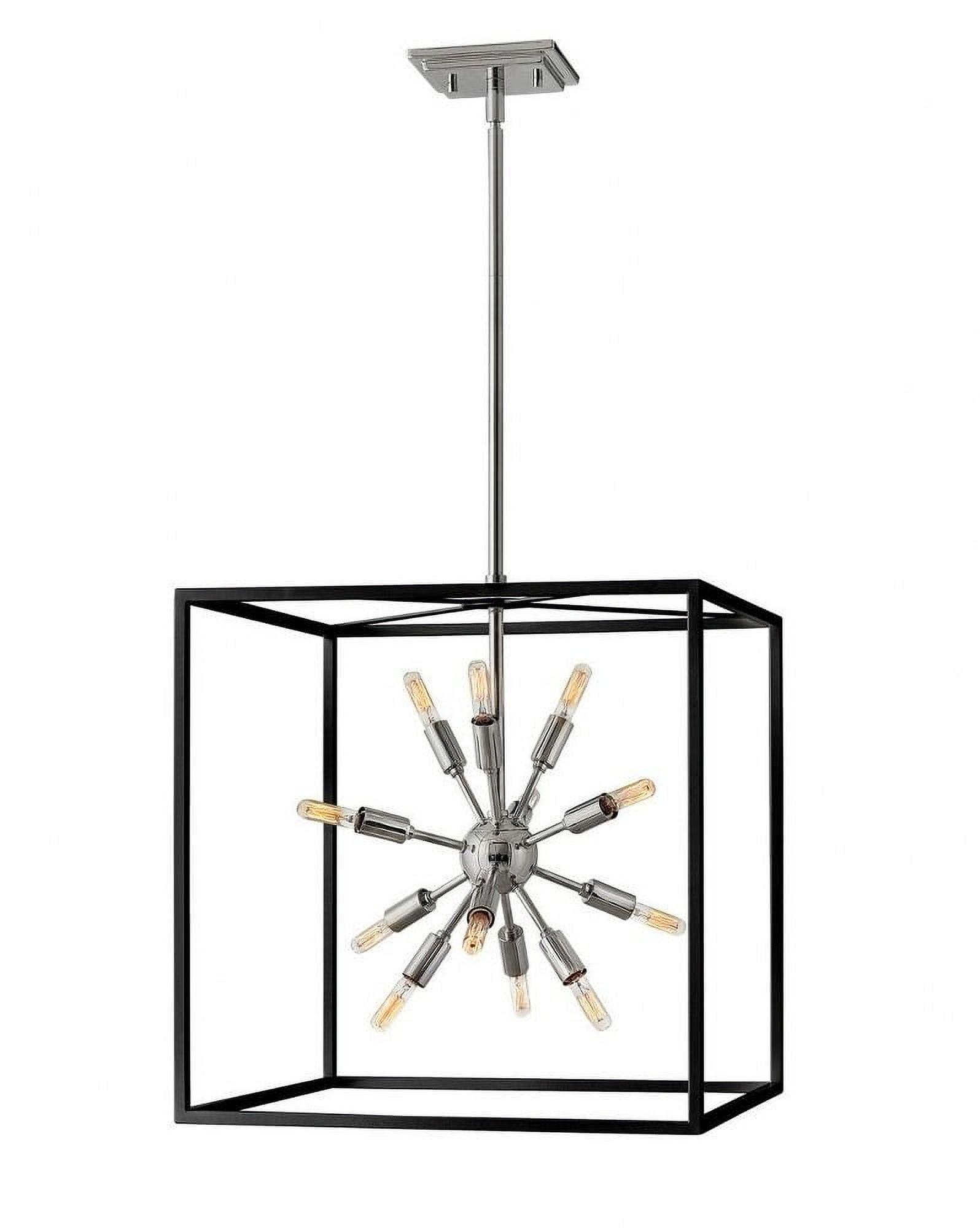 Aros 12-Light Open Frame Cube Pendant - Black & Polished Nickel