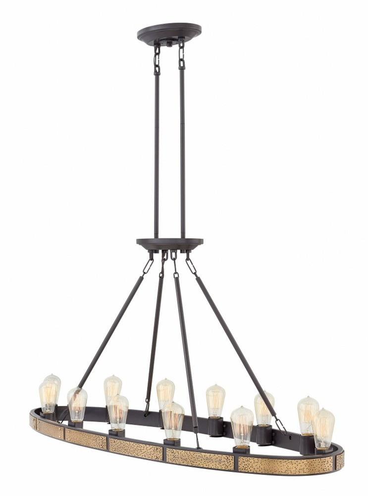 Everett Transitional Rustic Bronze 12-Light Linear Chandelier