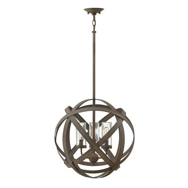 3-Light Aluminum Outdoor Orb Chandelier with Clear Seedy Glass Shades