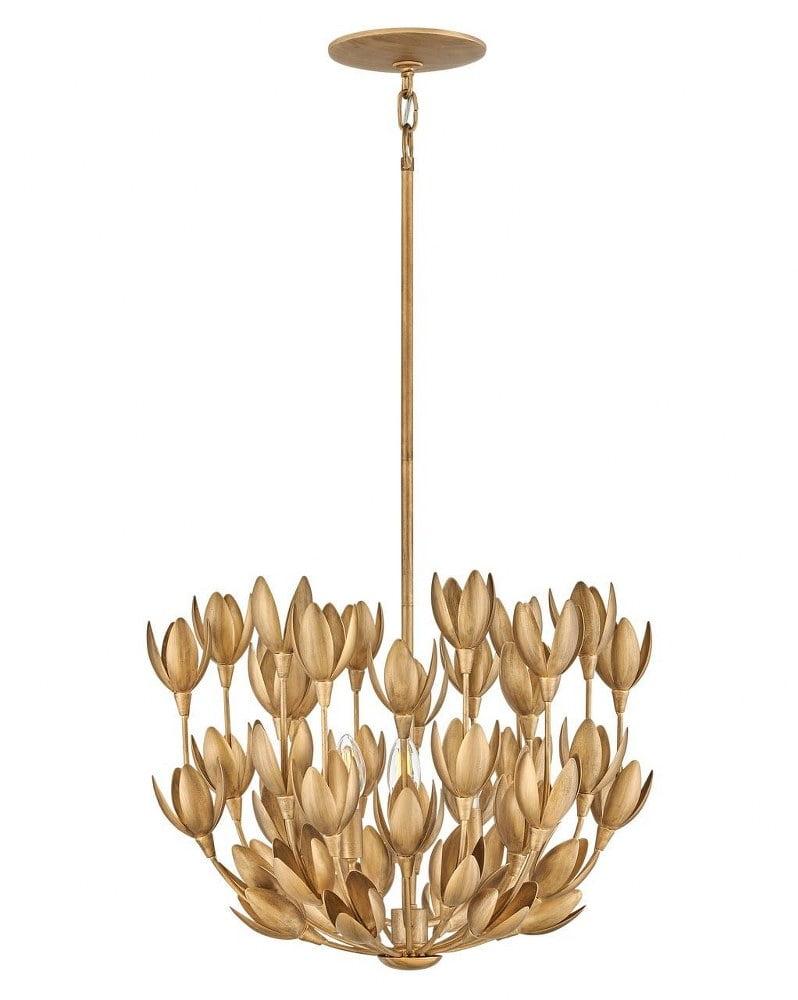 Burnished Gold LED Floral 3-Light Chandelier