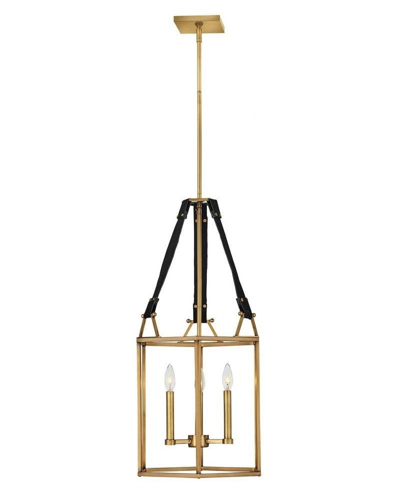 Monroe Heritage Brass Hexagonal Cage Chandelier with Suede Straps