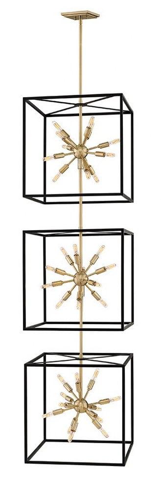 Aros 24-Light Two Cube Open Frame Pendant, Black & Warm Brass By Lisa McDennon