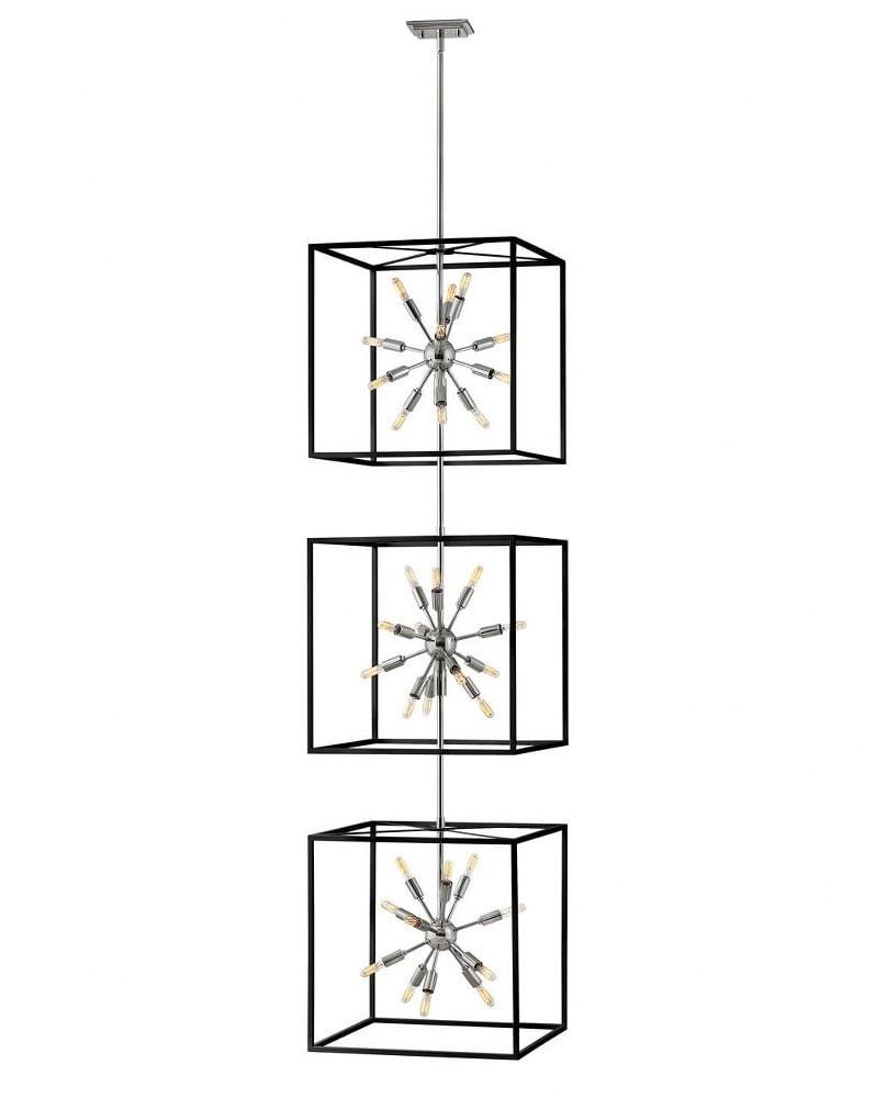Aros 36-Light 3-Cube Open Frame Pendant, Black & Polished Nickel