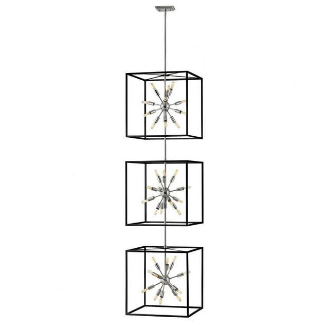 Aros 36-Light 3-Cube Open Frame Pendant, Black & Polished Nickel