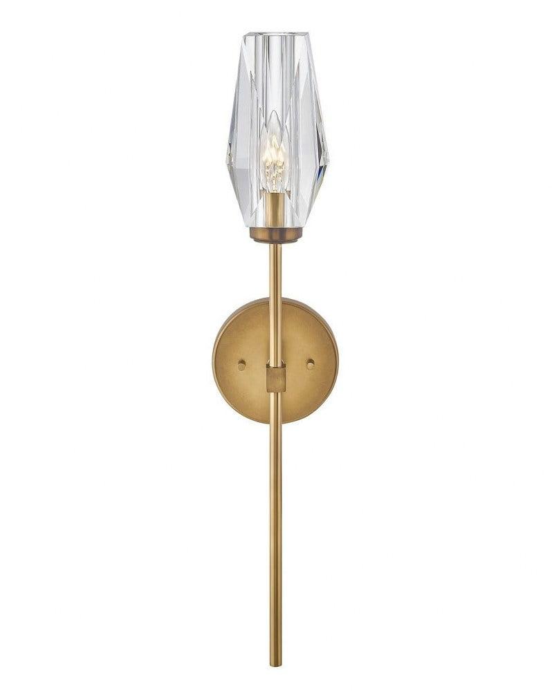 Ana 1-Light Wall Sconce w/ Faceted Heavy-Cut Diamond-Shaped Crystal Shade - Heritage Brass