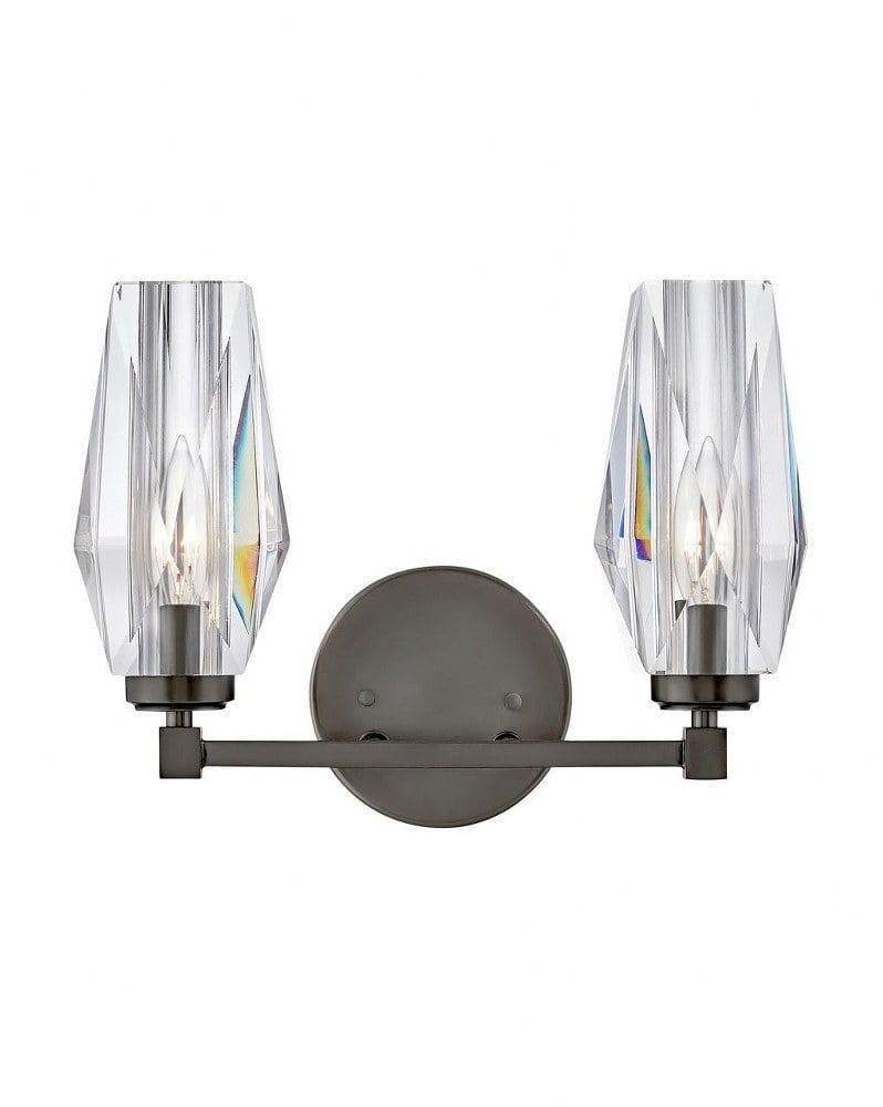 Hinkley Ana 2-Light Bath Vanity w/ Faceted Heavy-Cut Diamond-Shaped Crystal Shades - Black Oxide