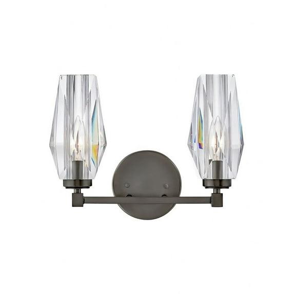 Hinkley Ana 2-Light Bath Vanity w/ Faceted Heavy-Cut Diamond-Shaped Crystal Shades - Black Oxide