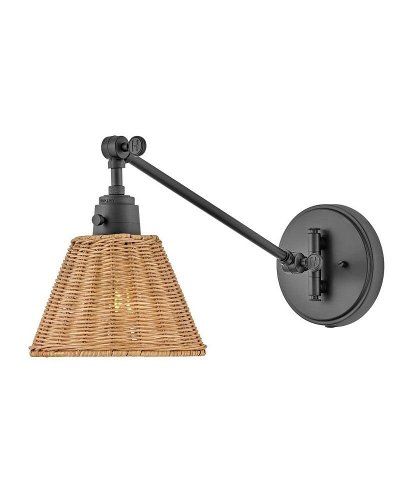 Lennon Plug-In Task Sconce - Black and Black Rattan