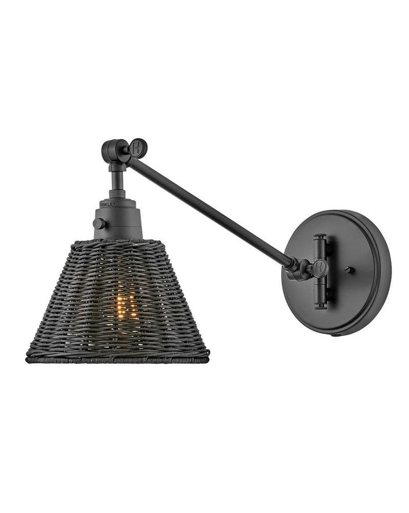 Lennon Plug-In Task Sconce - Black and Black Rattan