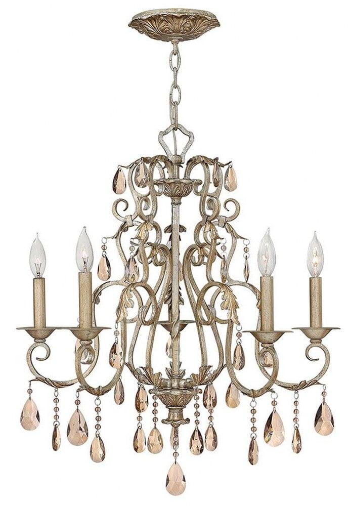 Carlton Silver Leaf 5-Light Crystal Candelabra Chandelier