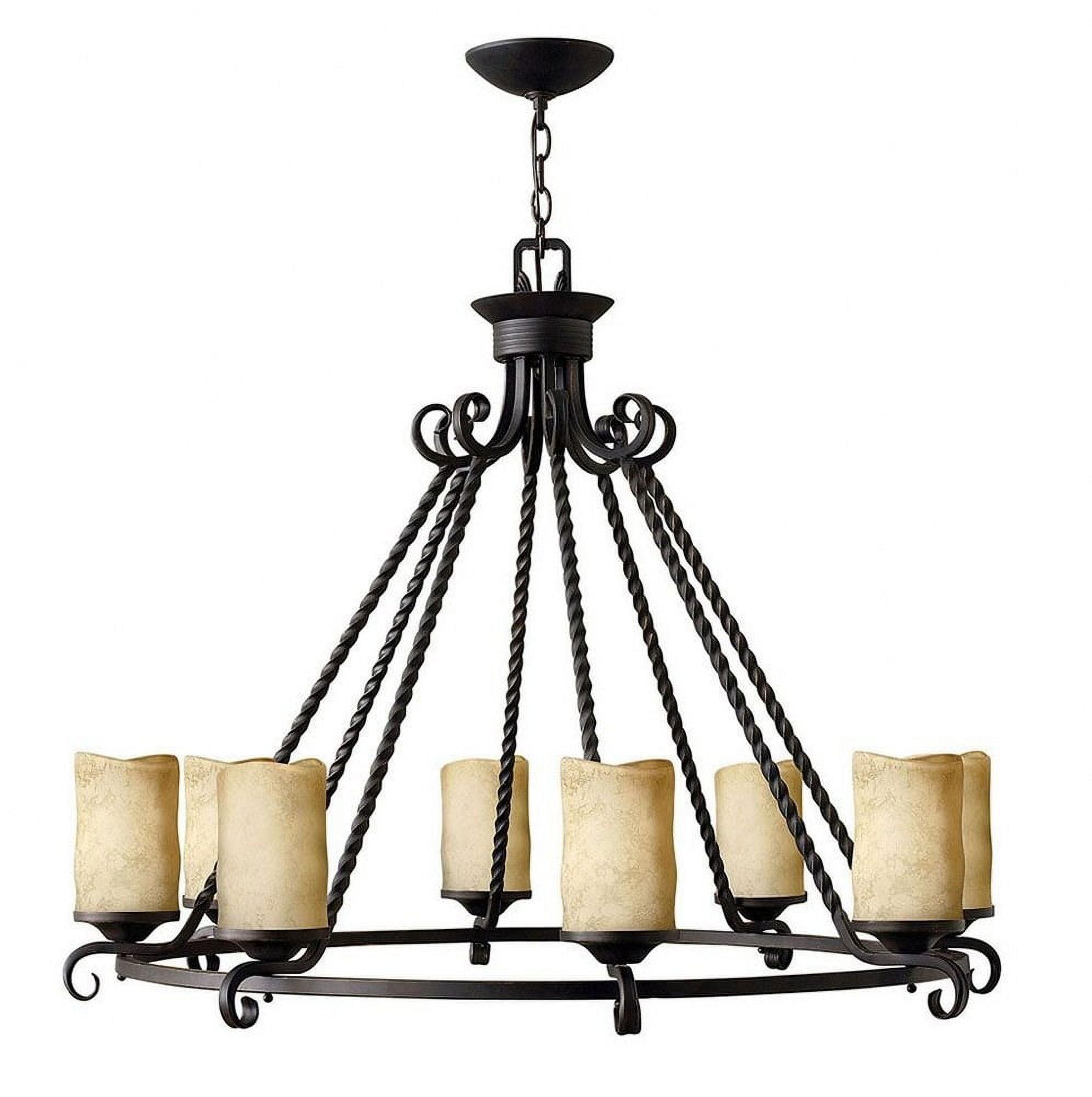 Casa Olde Black 8-Light Chandelier with Antique Scavo Glass