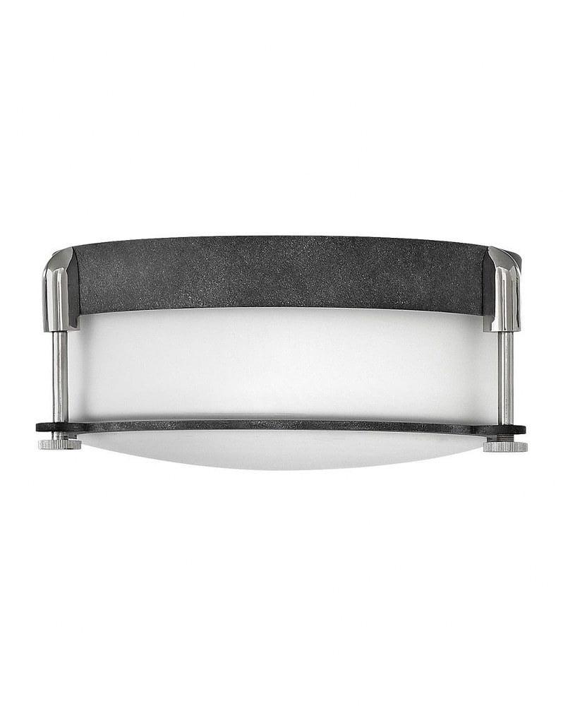 Colbin Aged Zinc 2-Light Flush Mount with Etched Opal Glass