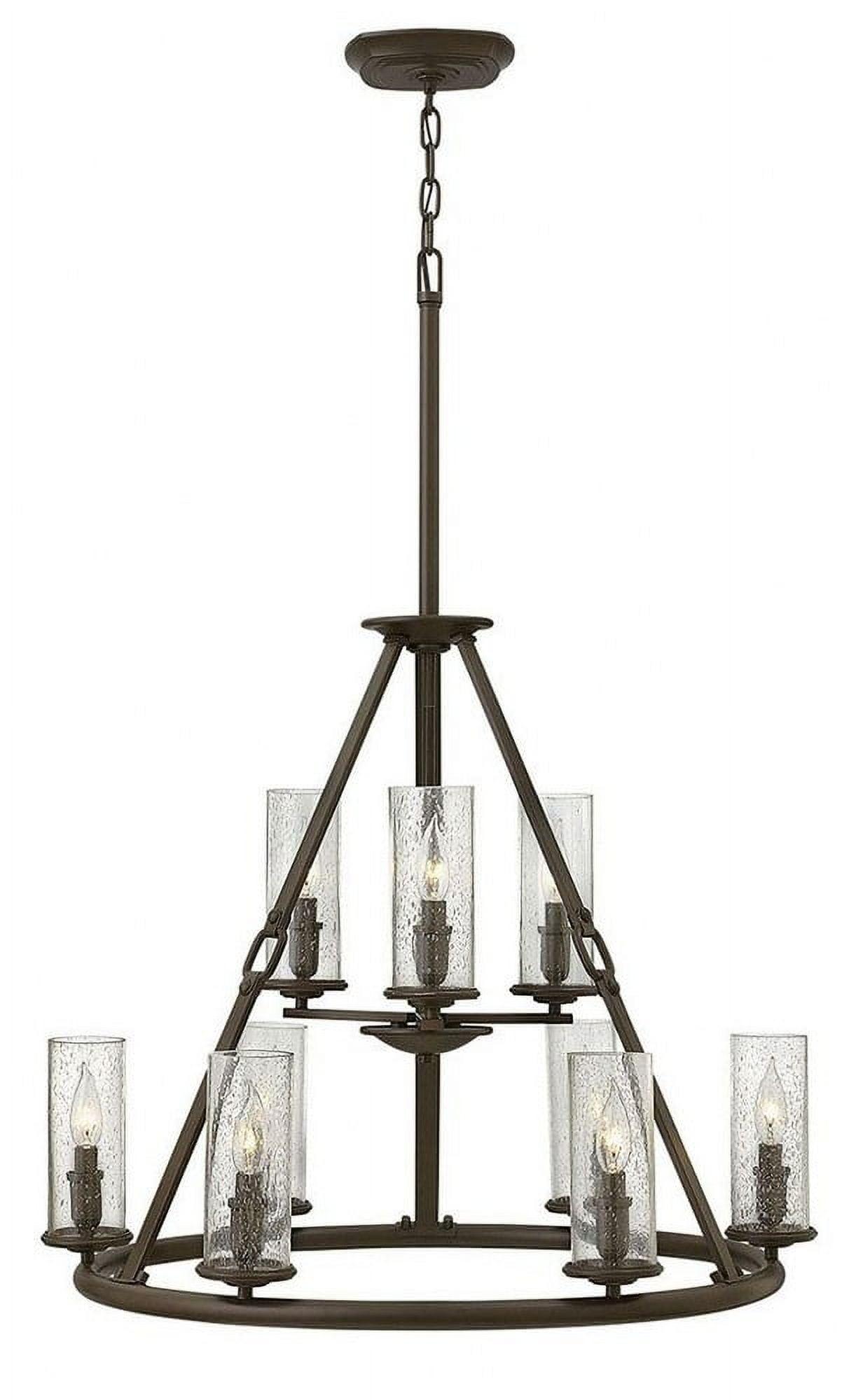 Dakota 29" Oil Rubbed Bronze 9-Light Chandelier with Clear Seedy Glass