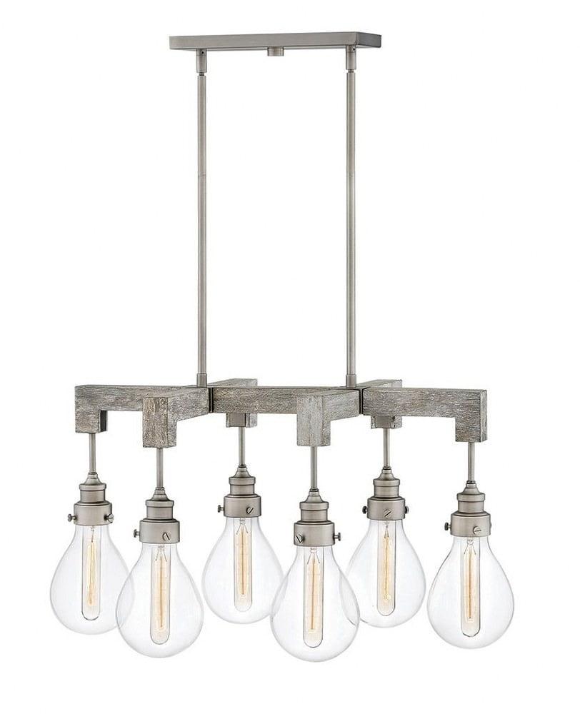 Denton Pewter 6-Light Industrial Linear Chandelier with Rustic Accents