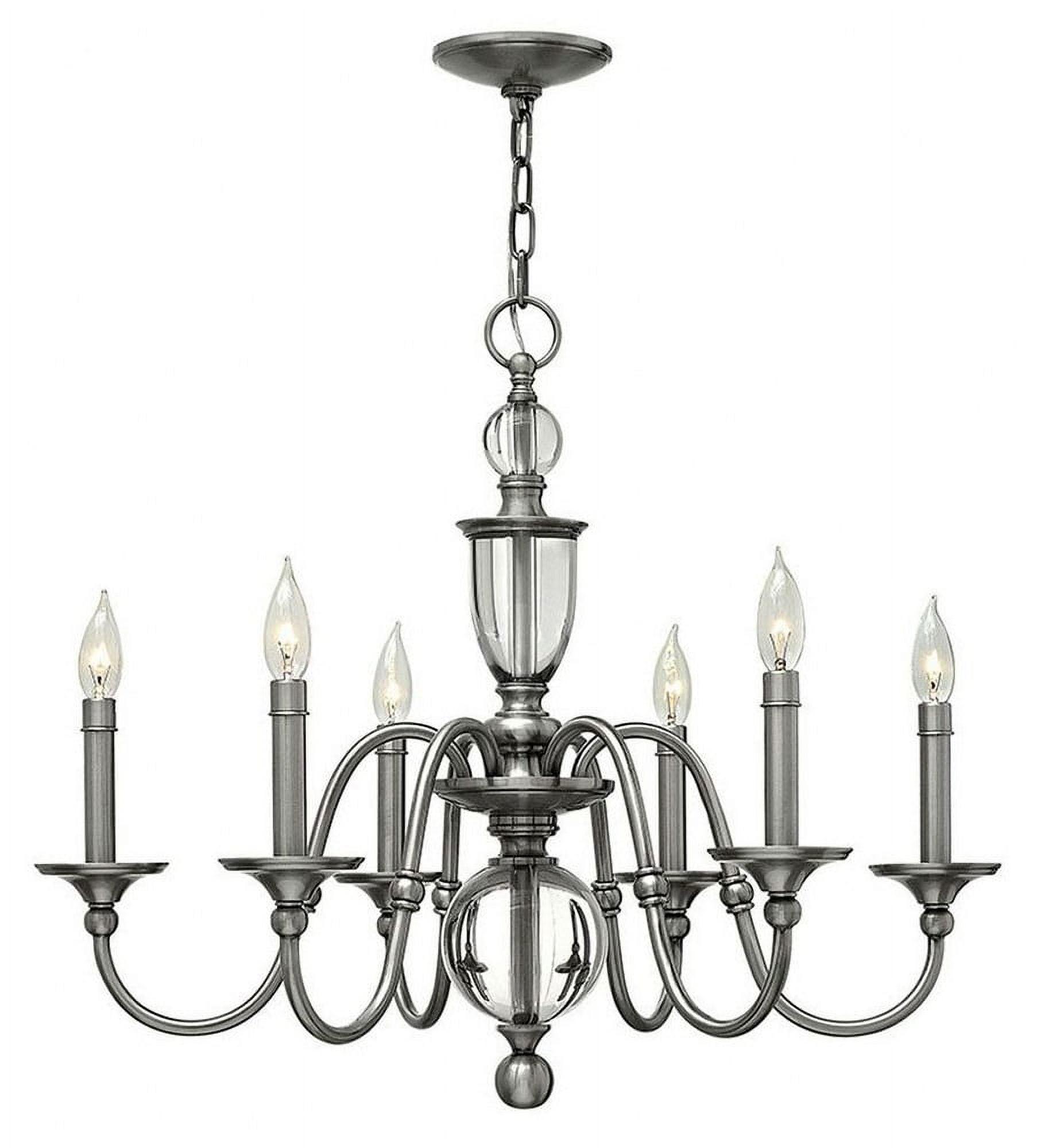 Eleanor Polished Antique Nickel 6-Light Crystal Chandelier