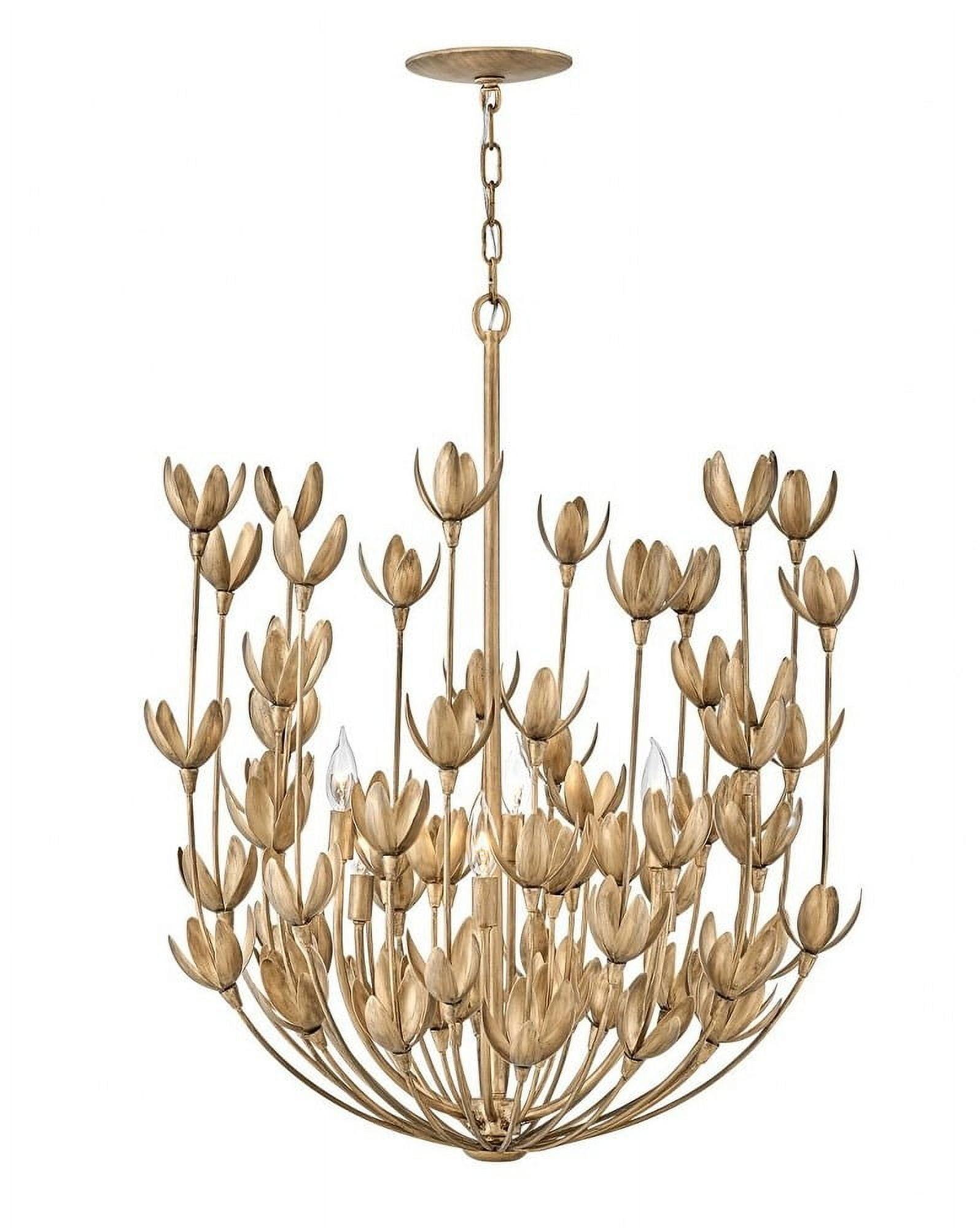 Burnished Gold 6-Light Floral Steel Chandelier