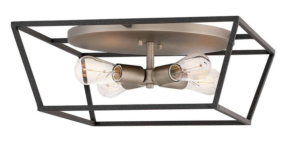 Aged Zinc 4-Light Industrial Flush Mount Ceiling Fixture