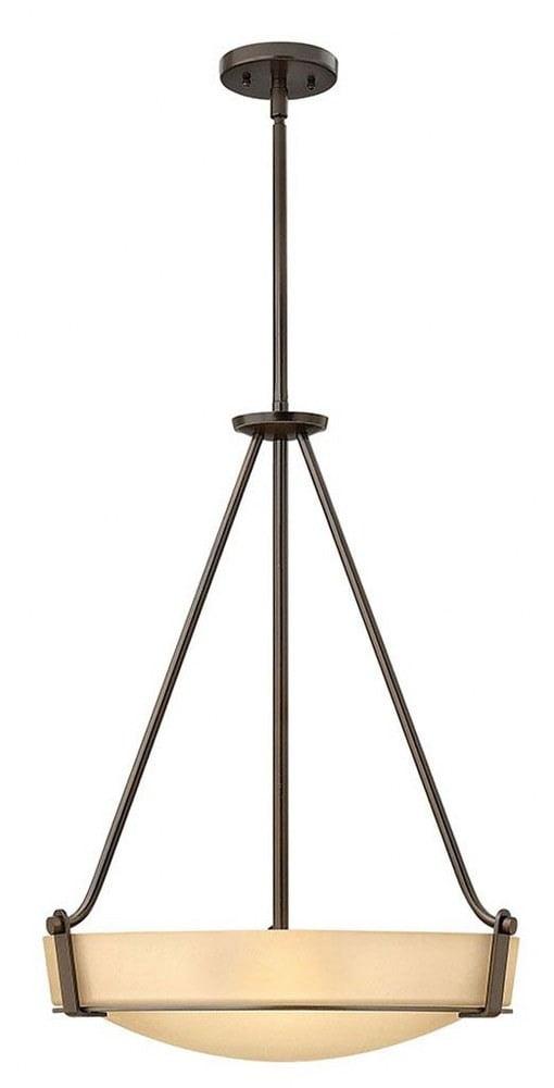 Hathaway 4-Light Medium Pendant in Olde Bronze with Etched Amber Glass