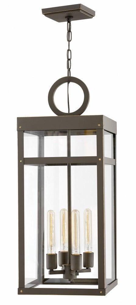 Transitional Oil Rubbed Bronze 4-Light Outdoor Pendant with Clear Glass