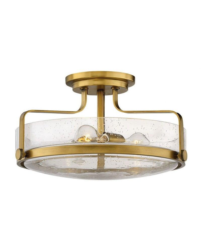 Harper Heritage Brass Large Semi-Flush Mount with Clear Seedy Glass