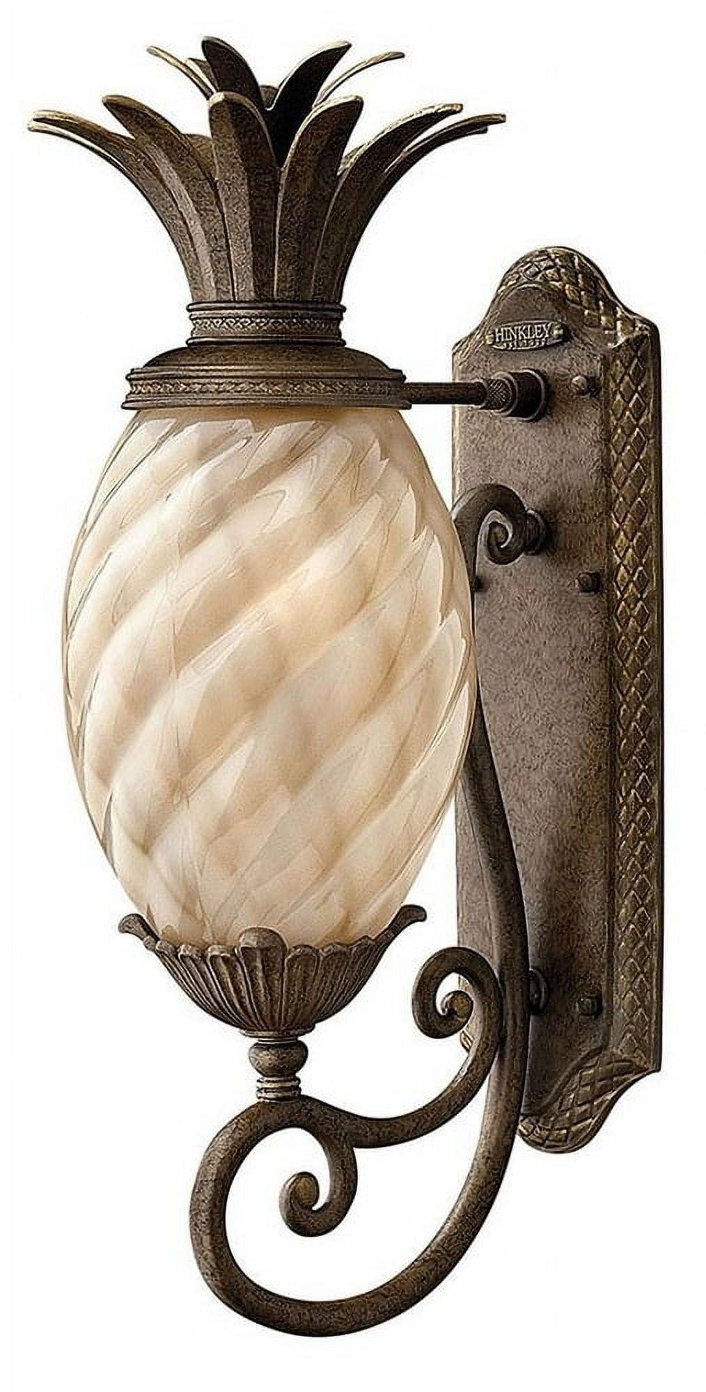 Pearl Bronze LED Outdoor Wall Lantern with Etched Amber Optic Glass