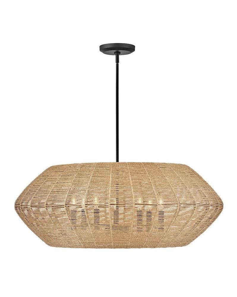 40385BLK-CML-Hinkley Lighting-Luca - 7 Light Large Drum Chandelier-Black Finish-Camel Shade Color